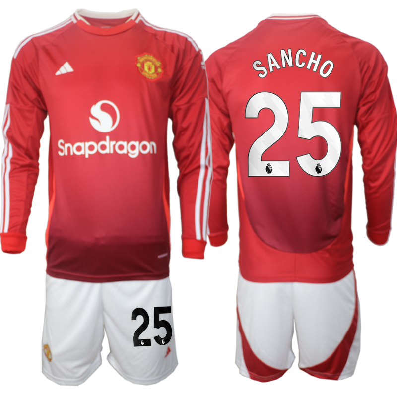 Men 2024-2025 Club Manchester United home Long Sleeves Red #25 Soccer Jersey->manchester united jersey->Soccer Club Jersey